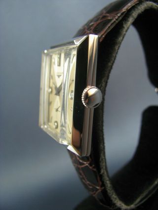 Vintage Longines Art Deco Solid 14K White Gold Diamond Dial 17J Mens Watch 1950s 2