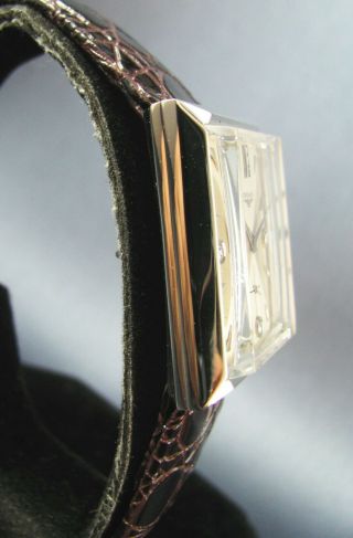 Vintage Longines Art Deco Solid 14K White Gold Diamond Dial 17J Mens Watch 1950s 3