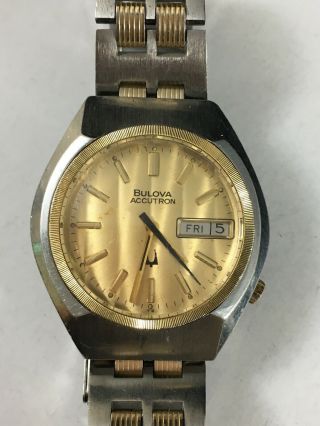 Rare 1970s Vintage Bulova Accutron 2182 N6 Two Tone Gold/stainless Steel W.  R.