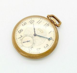 Vintage Elgin 12s 15j Open Face Pocket Watch W/ Unique Dial Circa 1925 6769 - 5