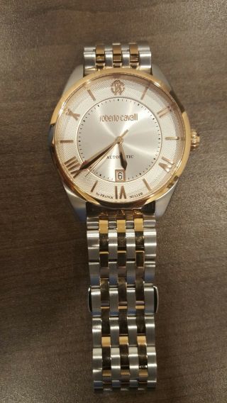 Roberto Cavalli Watch Silver & Rose Gold Sapphire Crystal 1g013 Automatic