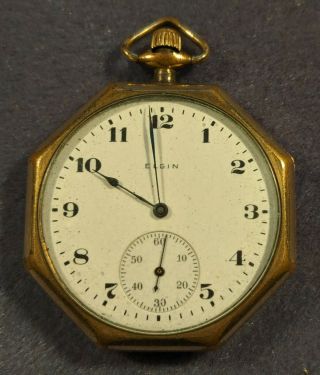 Vintage Elgin 7j Pocket Watch Grade 303 In Octagonal Case 12s - Not Running