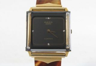 Authentic Vintage Rado 4 Diamonds Black Face Qz Mens Wrist Watch