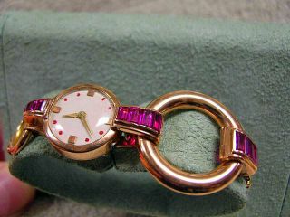 Vintage Hamilton 18 Karat Rose Pink Gold & Rubies,  17 Jewel 776 mvmt.  Retro Mod 11