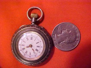Antique Vintage Fancy Ornate Sterling Silver Case Swiss Ladies Pocket Watch 1017