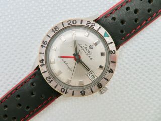 Mens Vintage Zodiac Aerospace Gmt Automatic Wristwatch W/hack 752 - 925 Cal.  75