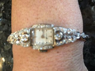 Vintage 14 K White Gold Diamond Watch Hamilton 6.  5 " With 14 K Gold Diamond Band