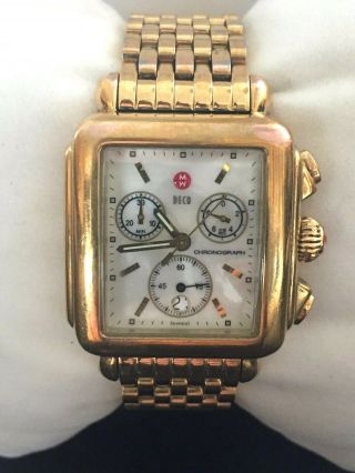 Michele Deco Chronograph Gold Tone Mother Of Pearl Face Square Face Mw06a00a9025