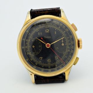 Vintage Watch Leonidas Haste Chronograph,  Valjoux 22,  36mm Case,  Black Gilt Dial
