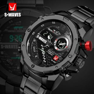 Swaves Dual Display Watches Men Wach Quartz Sport Waterproof Digital Watch B.