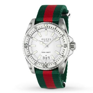 Gucci Dive Silver Dial Red And Green Nylon 45mm Men 