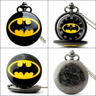 Dc Batman Bat Symbol Superhero Quartz Pocket Watch Full Hunter Chain Gift Uk