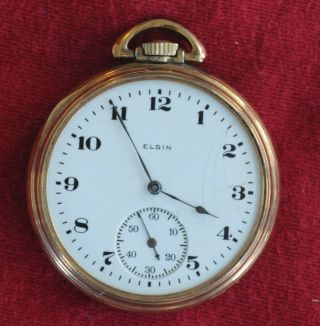 Vintage 1920 Elgin Pocket Watch Size 12 7 Jewel,  10k Gold Plated,  Not Running