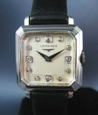 Vintage Longines Art Deco Solid 14K White Gold Diamond Dial 23Z Mens Watch 1950 2