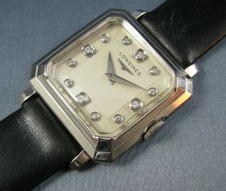 Vintage Longines Art Deco Solid 14K White Gold Diamond Dial 23Z Mens Watch 1950 7