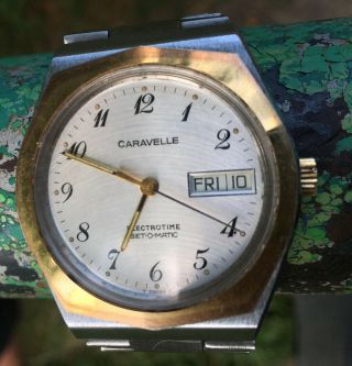 Vintage Caravelle By Bulova Set O Matic Mens Watch Swiss Movement.