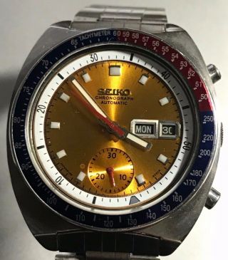 Vintage Seiko 6139 - 6030r Pogue Automatic Chronograph Watch Yellow/gold Dial
