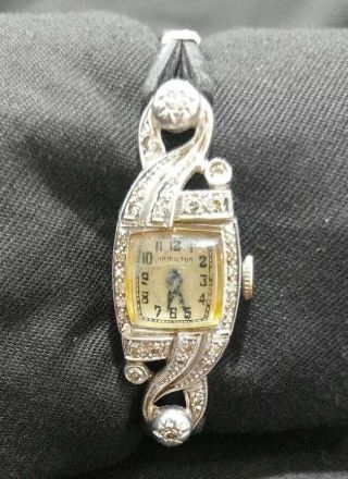 Vintage Hamilton Art Deco Modern Ladies 1ctw Diamond Platinum17j Wristwatch (r116