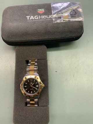 Tag Heuer Gold Aquaracer Watch Mens Waf1123 Two - Tone Ss Black