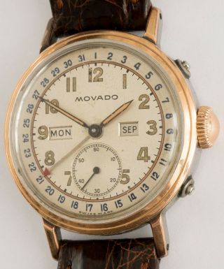Vintage Movado Triple Calendar Date Rose Gold,  Steel Man 