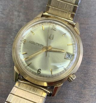 Vintage Men’s Bulova 14k Gold Filled Accutron Wrist Watch Date Display