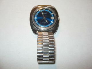 Seiko 7005 7089 Stainless Sttel Mens Wrist Watch Automatic 17j Blue Face Day