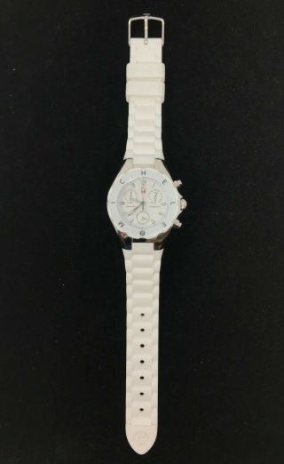 Michele Tahitian Jelly Bean White Silver Silicone Chrono 36mm Watch - Mww12d000001
