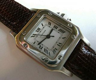 Cartier Santos Galbee Automatic Stainless 24mm Cal 2670 17j Serviced 2 Bands Euc