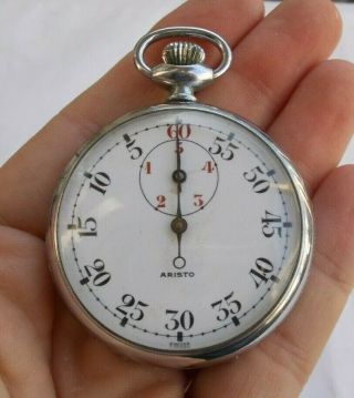 Rare Vintage Aristo Pocket Watch Timer Stop Watch 7 Jewels Wind Up Look Swiss