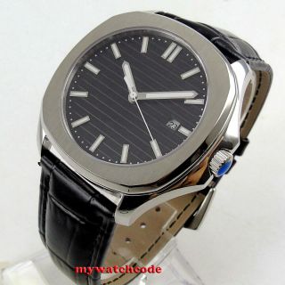 Square 40mm Bliger Sterile Black Dial Date Sapphire Glass Automatic Mens Watch