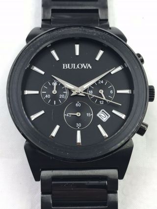 Bulova Mens 98b215 Chronograph Black Stainless Steel $399 Retail Watch C9343051a