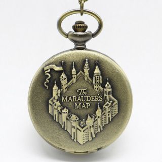 Harry Potter Hogwarts Marauders Map Pocket Watch Full Hunter Necklace Cosplay
