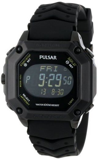 Pulsar By Seiko Pw3003 World Time Digital Black Rubber Strap Sport Men 