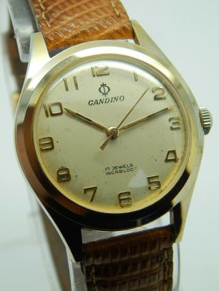 Vintage Swiss Made Candino 17 Jewels Men ' s Dress Wrist Watch Water Resistant 2