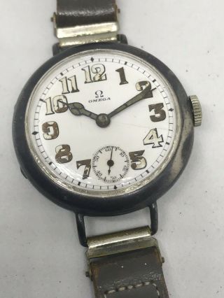 Omega Officer Trench Wwi Silver Case Military Watch
