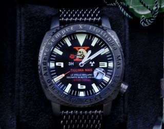X Mas Scafomaster Military Watch 500m.  Limited Edition Black Steel 3 Straps