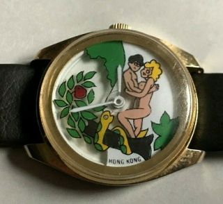Rare Vintage 1960s Adam And Eve Erotic Character Motion Mechanical Watch -
