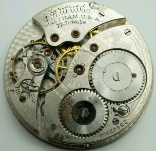 Vintage Waltham No.  225 17 Jewel 12 Size Pocket Watch Movement Runs For Repair