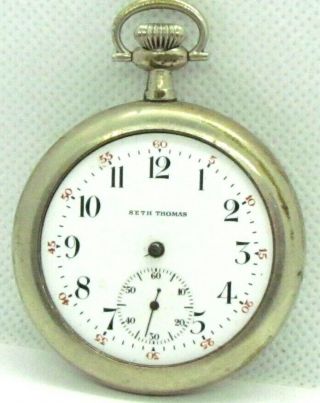 Vintage Seth Thomas 7 Jewel Wind Pocket Watch Good Balance Illinois Nickel Case