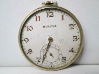 Vintage Bulova 10k Gold Plated Non - Running Pocket Watch 15 Jewels