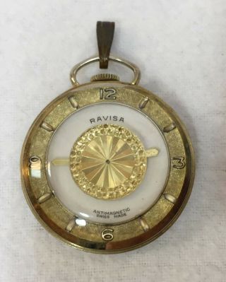 Ravisa Pocket Watch Pendant Antimagnetic Swiss Made Brass Metal Vintage Parts