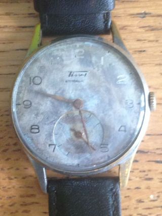 1940s Vintage Tissot Steel And Brass Case Swiss Made Mens Watch