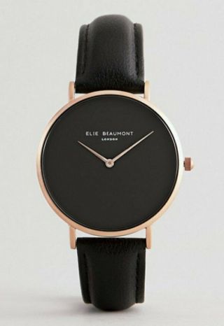 Elie Beaumont Eb815.  3 Rose Gold Case Black Leather Strap Watch