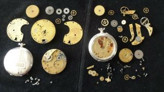 Various German Pocket Watch Parts And 800 Silver Pocket Watch Case.