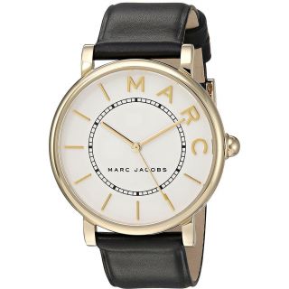 Marc Jacobs Silver Dial Gold Tone Black Leather Strap Ladies Watch Mj1532