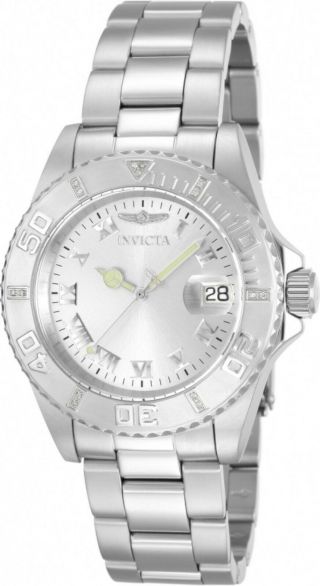 Invicta 12819 Womens Pro Diver Silver Dial Diamond Accented Watch