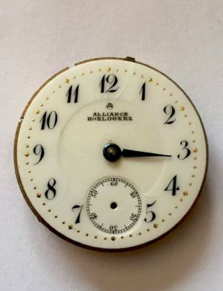 Antique Alliance Horlogere Pocket Watch Enamel Dial And Mechanism - Parts