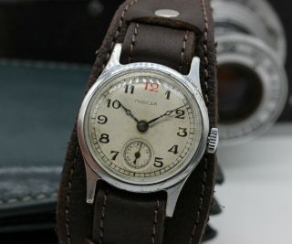 Vintage Pobeda Red 12 Military Soviet Mechanical Watch Rare Ussr 1950 Retro Cccp