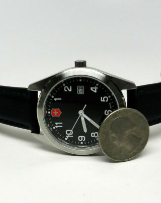 Men Swiss Made Army Military Victorinox Black Dial Leather Strap 40mm Watch 4