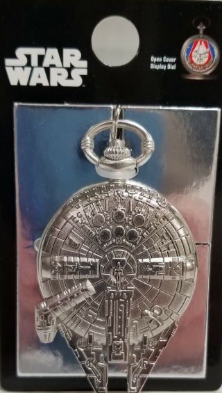 Disney Star Wars Millennium Falcon Pocket Watch Silver Han Solo Chewbacca